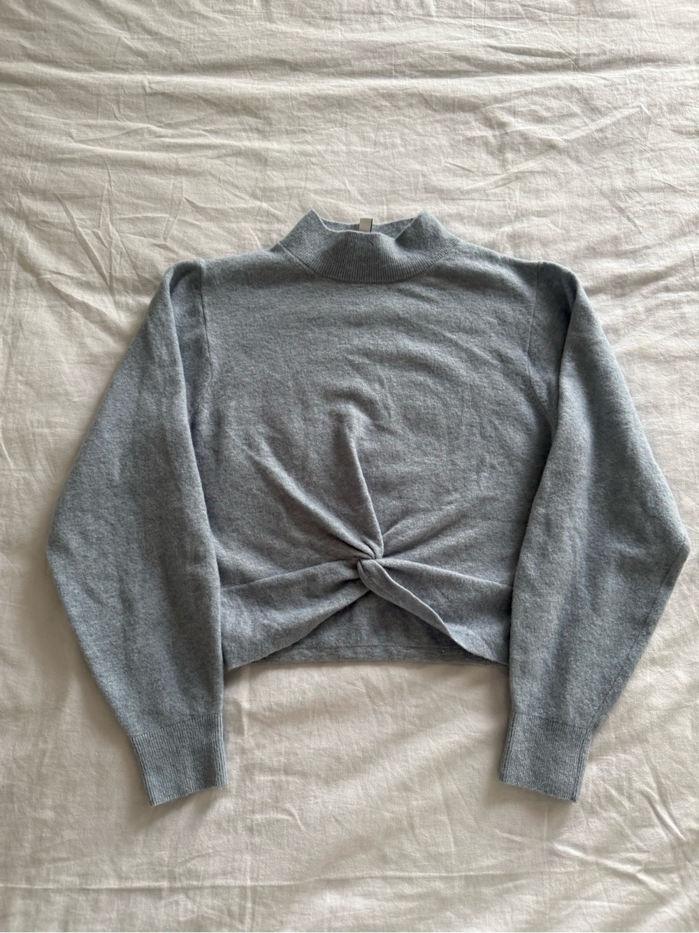 & Other Stories Heather Gray Twist-Front Mock Neck Crop Sweater